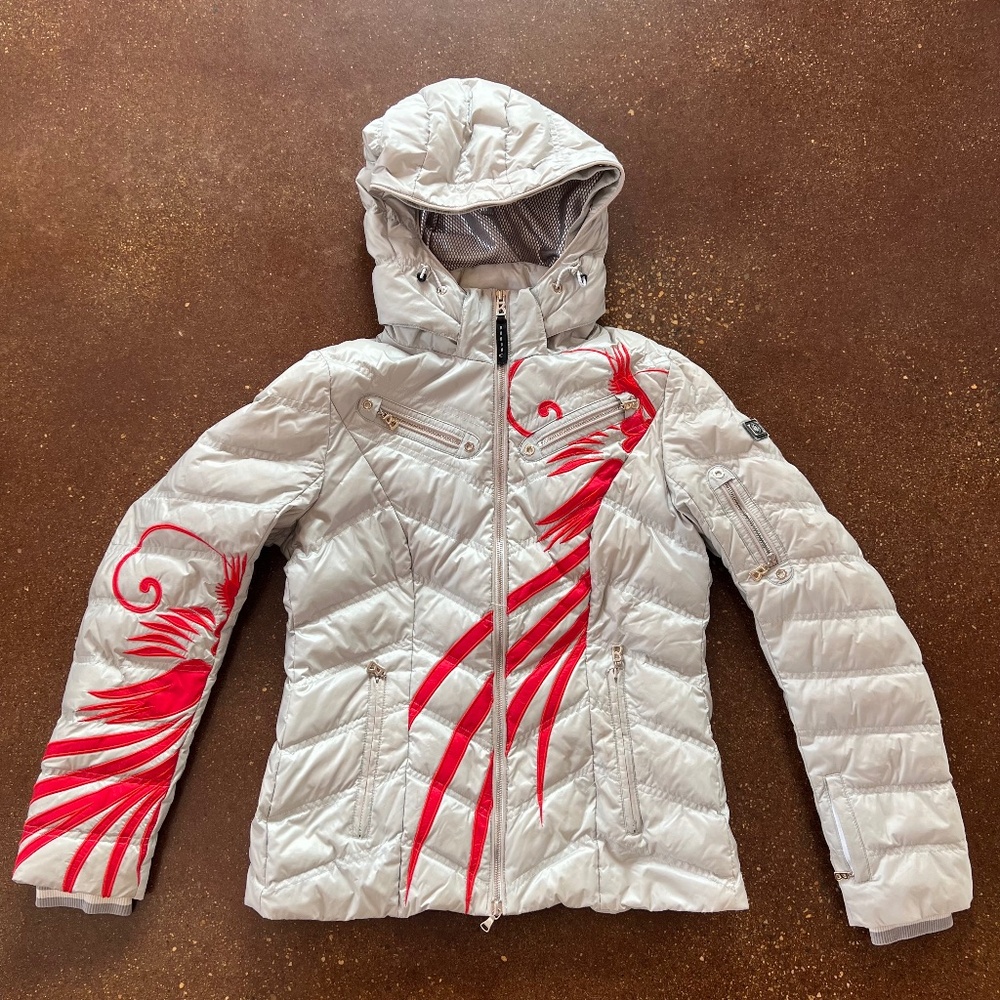 Beautiful Bogner ski jacket with chinoiserie bird motif
